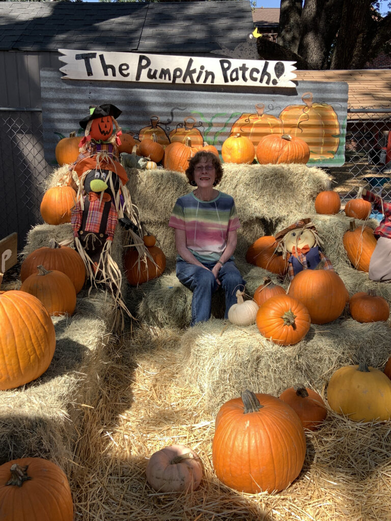 Ruth Glover in a Pumpkin Patch for Haloween