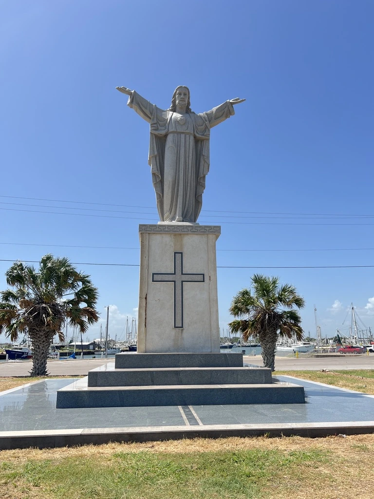 Fishermans Memorial Statue of Jesus on Matagorda Bay in Palacios, TX