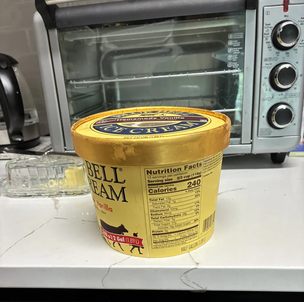 Ice cream container on counter photo by Ruth Glover